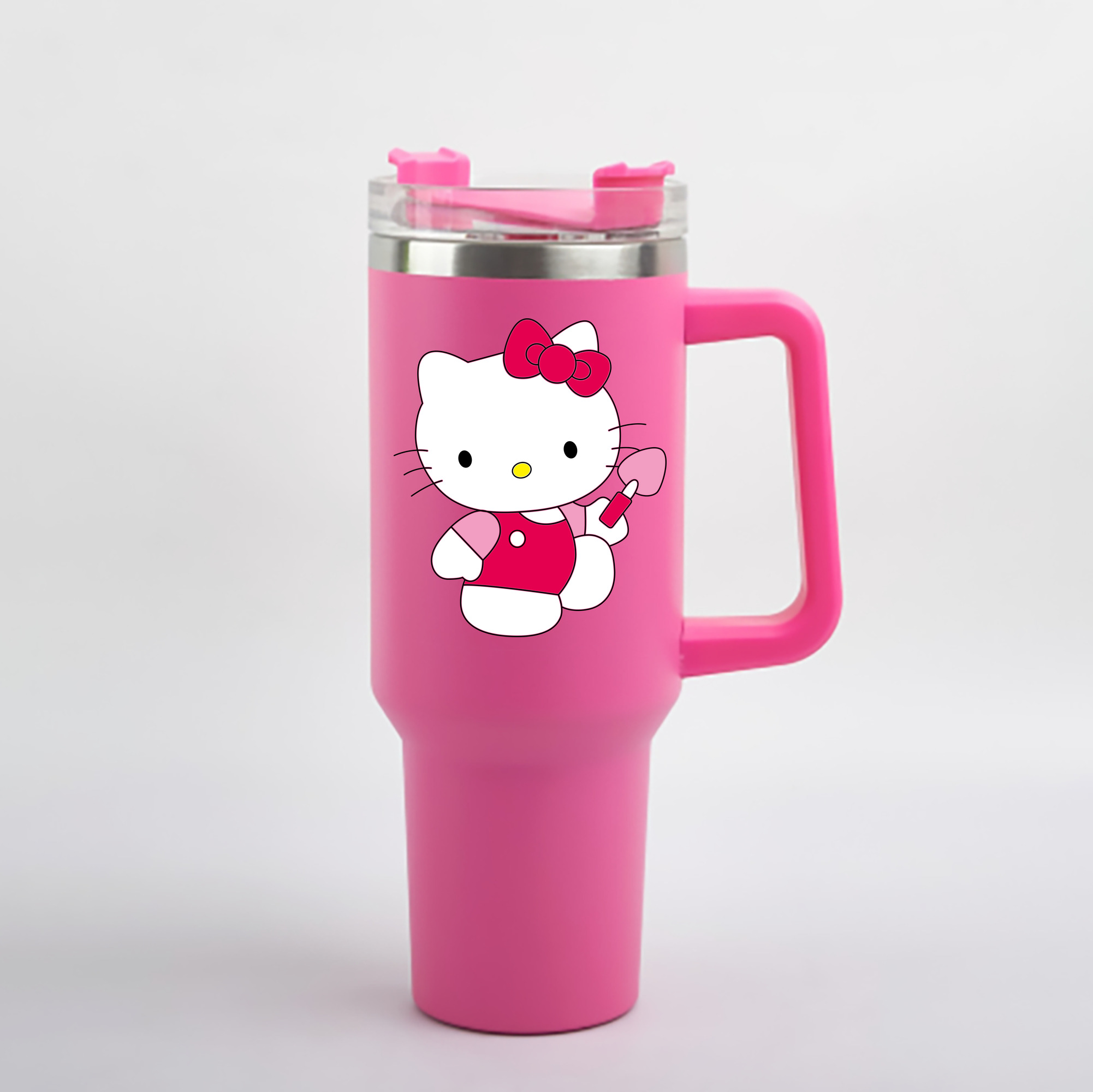 （画像用） Hello Kitty ハローキティ 1200mL車用タンブラー - クリスタルステッカー（プラスチックストロー付き）